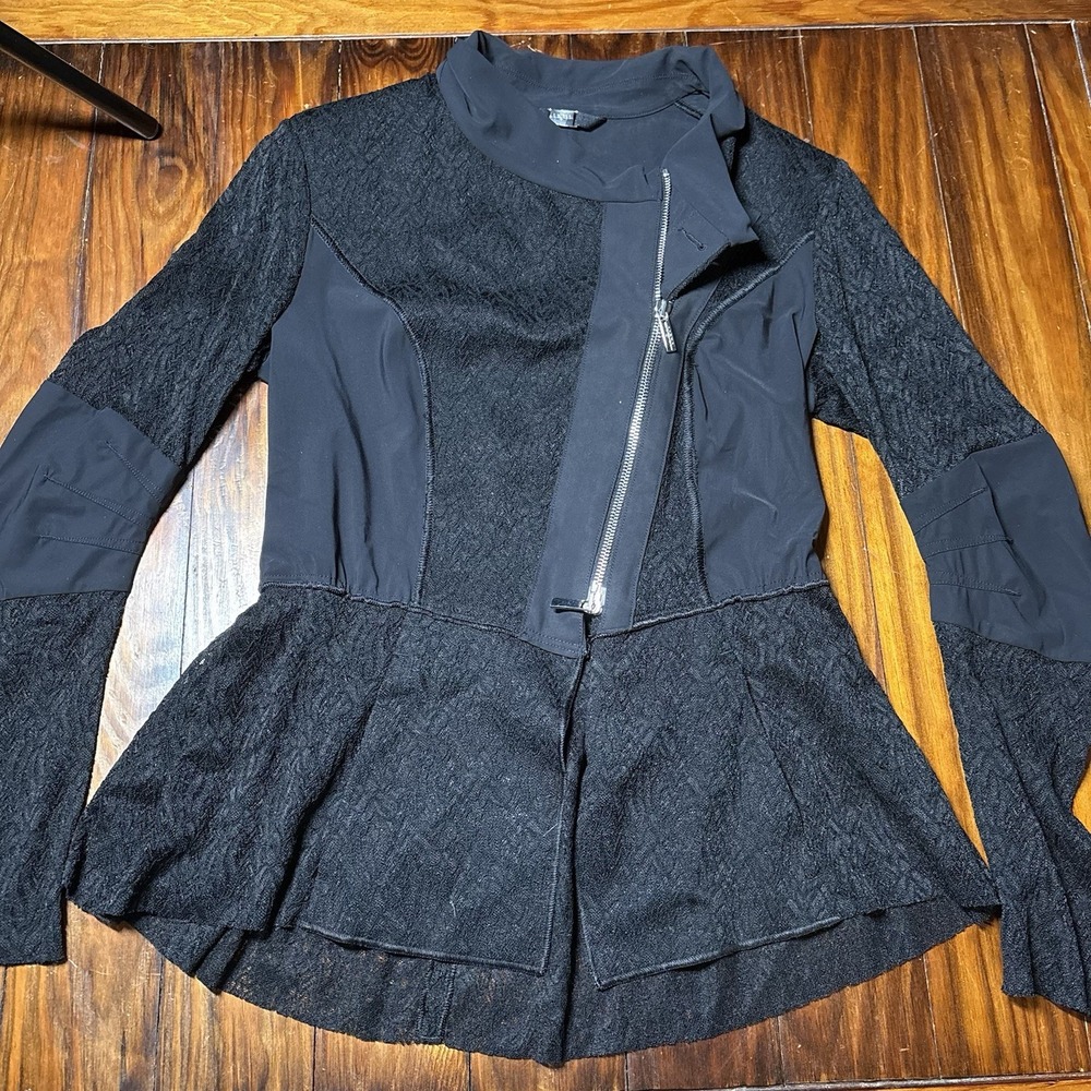 High Claire Campbells Black Asymmetric Peplum Lace Texture Jacket